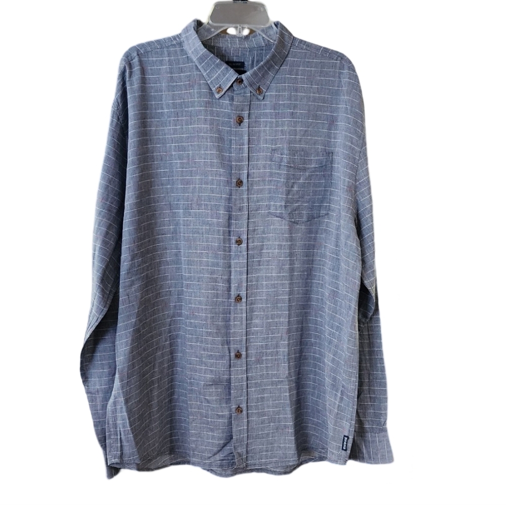 Prana Slim Fit Organic Cotton Long Sleeve Button Down Shirt Grey Striped XXL